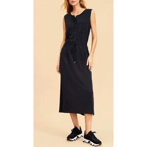 Lou & Grey Black Sleeveless Utility Midi Dress Drawstring Waist XL Modal Blend
